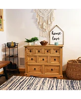39.75-Inch W Solid Pine 9-Drawer Chest of Drawers - For Living or Dining Room - Light Brown