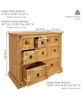 39.75-Inch W Solid Pine 9-Drawer Chest of Drawers - For Living or Dining Room - Light Brown