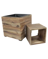 Sunnydaze Decor Outdoor Wooden Planter Boxes - 2 Acacia Wood Square Plant Pots with Removable Liners Anthracite Stain