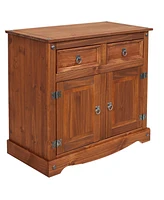 Sunnydaze Decor Solid Pine Kitchen Sideboard Cabinet with 2 Drawers and Doors - 31.5 Inches H Chocolate