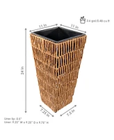 Hyacinth 11" Tall Square Outdoor Planter - Set of 2 Poly-Wicker Planters with Plastic Inlay Fog