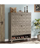 Tribesigns Shoe Cabinet with 2 Flip Drawers, Narrow Storage Organizer for Entryway, Freestanding Wood Rack Wooden Legs Adjustab