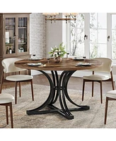 Tribesigns Round Dining Table, 46.5-Inch Dining Room Table for 4-6 People, Farmhouse Kitchen Table with Metal Base, Wood Circle Dinner Table for Livin