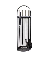 Sunnydaze Decor 4-Piece Fireplace Tool Set with Stand - Indoor Hearth Accessories and Mesh Shroud Holder