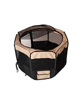 Armarkat PP003BGE-m Portable Pet Playpen in Black and Beige Combo for Puppies, Kittens, and Large Dogs