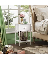 Wlive Nightstand Set of 2 End Table with Fabric Storage Drawer and Open Wood Shelf Bedside Furniture Steel Frame Side for Bedroom Dorm