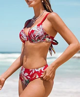 Cupshe Women's Floral Sweetheart Bikini Top & Reversible Mid-Rise Bottoms Set