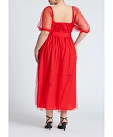 Eloquii Plus Puff Sleeve Tulle Flare Dress