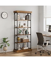 gaomon Bookshelf Industrial Bookcase Wooden Storage Open Rack Shelf with Metal Frame