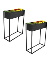 Modern Simplicity 27.5" H Metal Raised Planter Box with Legs - For Indoor or Outdoor Use - Black Powder-Coated Finish - Set of 2