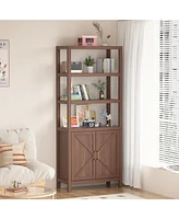 gaomon 71 Inch Tall Bookshelf, 5-Tier Farmhouse Wood Bookcase with X-Patterned Door Cabinet