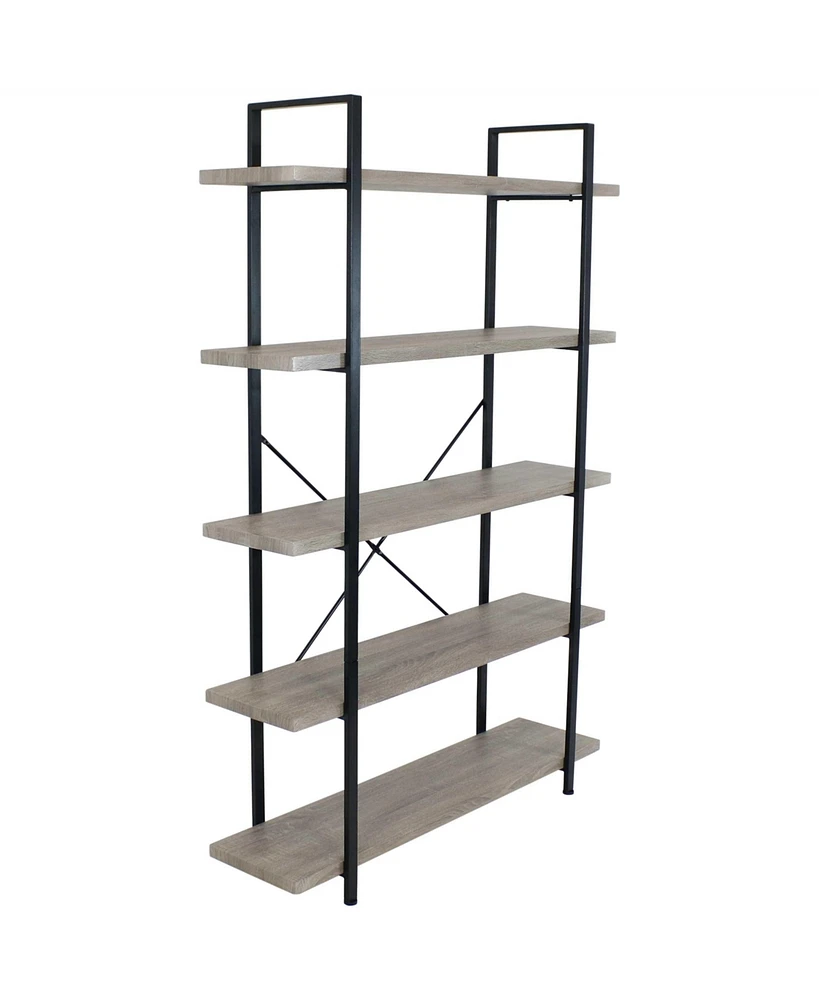 Sunnydaze Decor 5-Tier Industrial Style Bookshelf with Open Shelves and Veneer Finish - Oak Gray