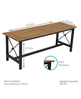 Sunnydaze Decor 47.25-Inch x 15.25-Inch European Chestnut Wood Dining Bench with Black Powder-Coated Steel Frame - 420 lb Weight Capacity