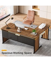 Tribesigns 63" L-Shaped Executive Desk, Large Office Desk with Front Baffle, Modern Computer Desk Workstation Business Furniture for Home Office, Waln