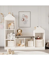 gaomon Children Bookcase with Reading Nook 6-Cubby Toy Storage Organizer