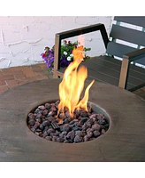 29-Inch Rope and Barrel Design Propane Gas Fire Pit Table with Lava Rocks - Includes Weather-Resistant Cover