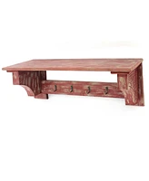 Slickblue Wall Shelf with 4 Hooks and Carved Side Frames for Functional and Decorative Storage