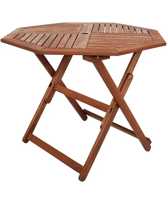 Meranti Wood Octagon Outdoor Folding Table - Teak Oil Finish - 35.5-Inch