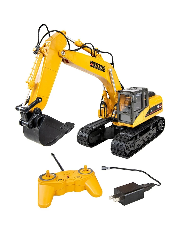 Dig and Drive Remote Control Excavator Toy - 1:20 Scale Light-Up Rc Construction Vehicle with Controller - Ages 8 and Up