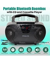 Philco Wired Bluetooth Boombox with Cd & Cassette Player Cassette Recorder, Bluetooth Audio MP3/Wma/Cd-r/Cd-rw Compatible, Fm Radio, Aux & jack