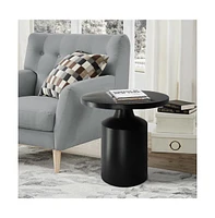 Slickblue Modern Round Iron Side Table with Pedestal Base for Sleek and Contemporary Home Decor