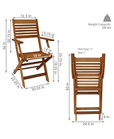 Meranti Wood Outdoor Folding Patio Armchairs - Set of 2 - Teak Oil Finish