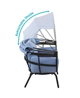 Modern Luxury Egg Chair - Powder-Coated Aluminum Frame with Polyester Cushion and Retractable Canopy Blue