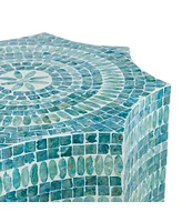 Slickblue Stool Table with Capiz Shell Inlay and Floral Geometric Design Elegant and Unique Accent for Living Room or Bedroom