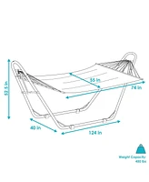 Sunnydaze Decor Double Quilted Fabric Hammock with Universal Steel Stand - 450-Pound Capacity - Blue Stand - Catalina Beach