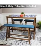 Sunnydaze Decor Counter-Height Solid Rubberwood Backless Dining Bench - Weathered Oak Finish with Blue Cushion