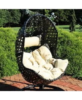 Sunnydaze Decor Lauren Hanging Egg Chair - Outdoor Patio Lounge Seat - Boho Style Furniture - Resin Wicker Basket Design - Includes Beige Cushion