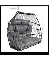 Sunnydaze Decor Andrei Double Hanging Egg Chair with Stand - 2-Person Outdoor Egg Chair - Includes Steel Stand and Cushion - Dark Gray