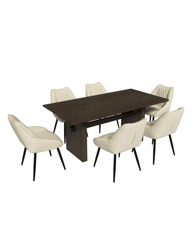 Boyel Living Wood Dining Table Fabric Diamond Soft Chair/Side Chair With Metal Legs Set (6-Person And Chair), Mdf