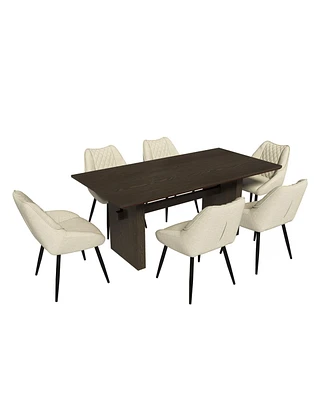 Boyel Living Wood Dining Table Fabric Diamond Soft Chair/Side Chair With Metal Legs Set (6-Person And Chair), Mdf