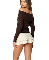 Edikted Women's Glenn Fold Over Cable Knit Sweater