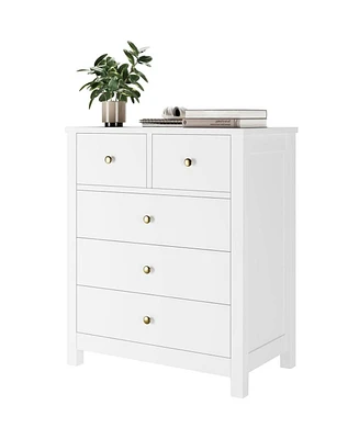 gaomon 5 Drawer Dresser, Wooden Chest of Drawers, Modern Storage Tower with Metal Handles, Storage Organizer Unit with Deep Space for Bedroom