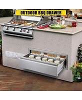 gaomon Outdoor Kitchen Drawer with Divider, Stainless Steel Flush Mount Single Bbq Drawer, 30W x 23D x 10H Inches Built-In Access Drawer with Venting