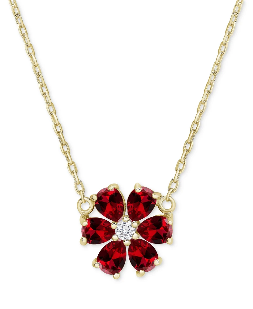 Garnet (1/2 ct. t.w.) & Lab Grown White Sapphire (1/20 ct. t.w.) Flower 18" Pendant Necklace in 14K Gold-Plated Sterling Silver