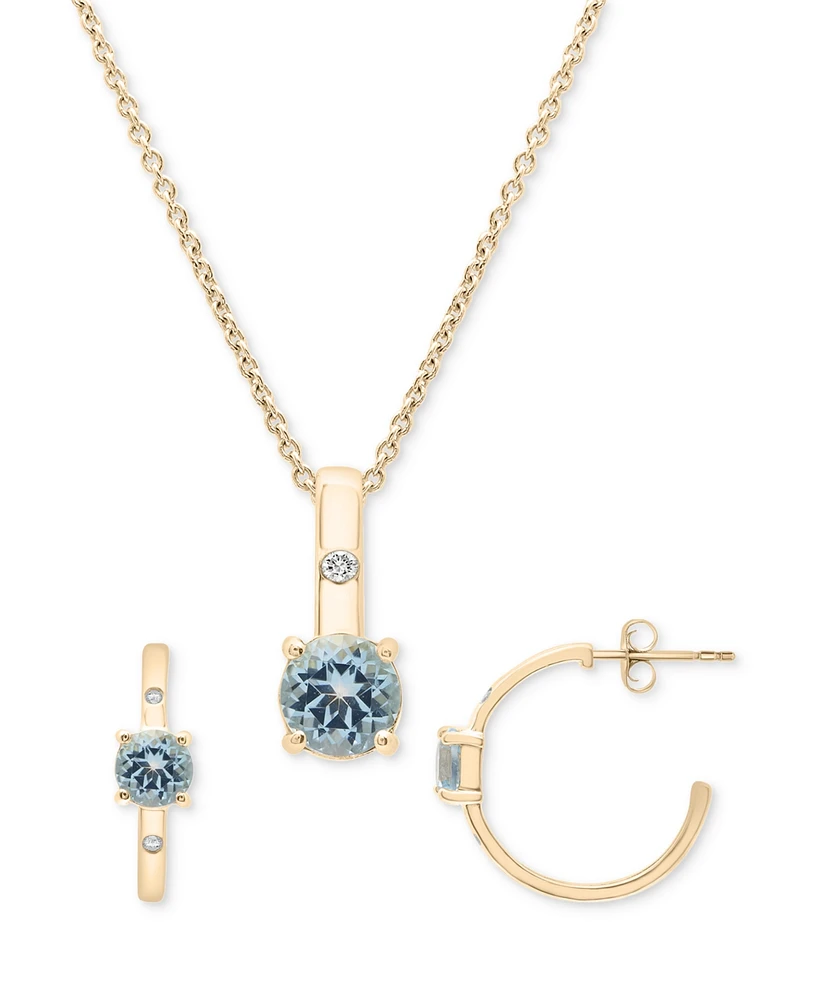 Macy's 2-Pc. Set Sky Blue Topaz (1-1/5 ct. t.w.) & Diamond Accent Hoop Earrings & Pendant Necklace in 14k Gold Over Sterling Silver