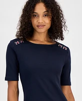 Tommy Hilfiger Women's Lace-Up Detail Cotton Top