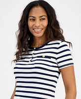 Nautica Jeans Women's Striped Button-Trim Polo Shirt