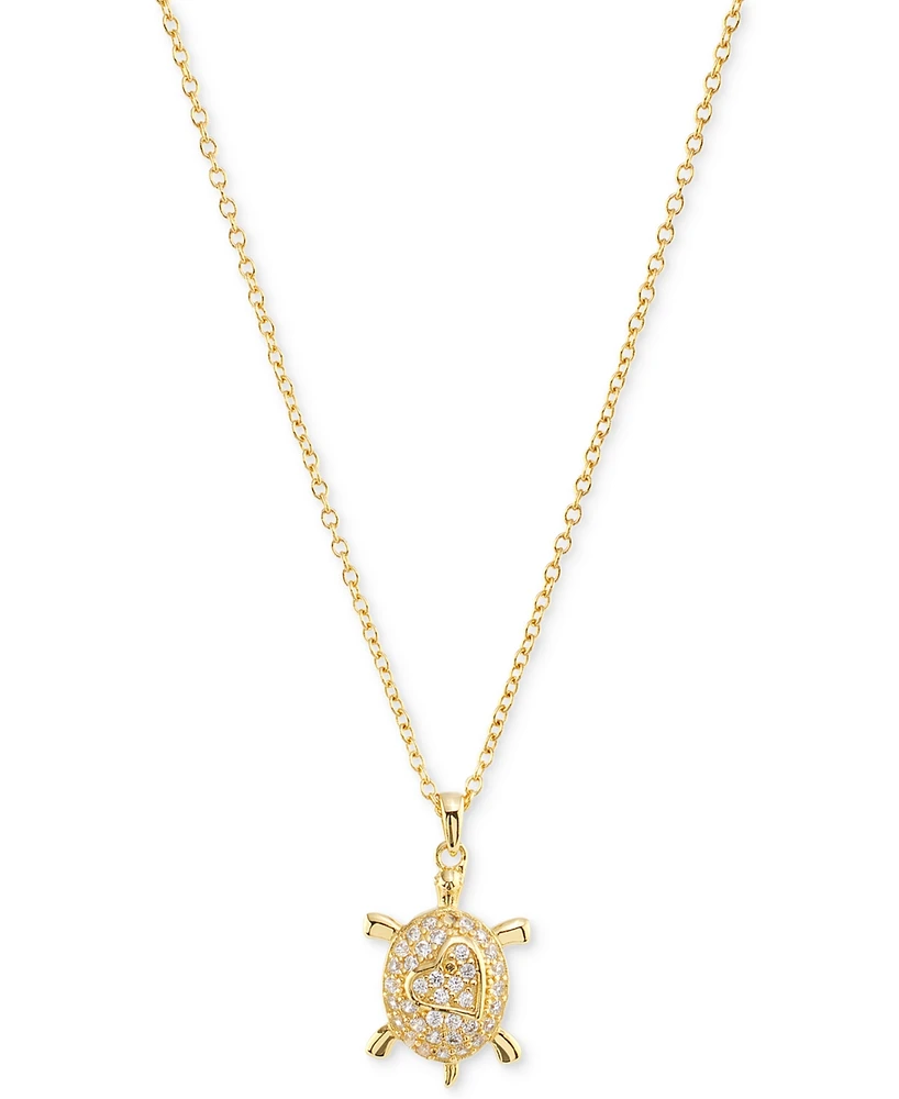 Cubic Zirconia Turtle Pendant Necklace (3/8 ct. t.w.) in 14k Gold over Sterling Silver