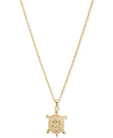 Cubic Zirconia Turtle Pendant Necklace (3/8 ct. t.w.) in 14k Gold over Sterling Silver