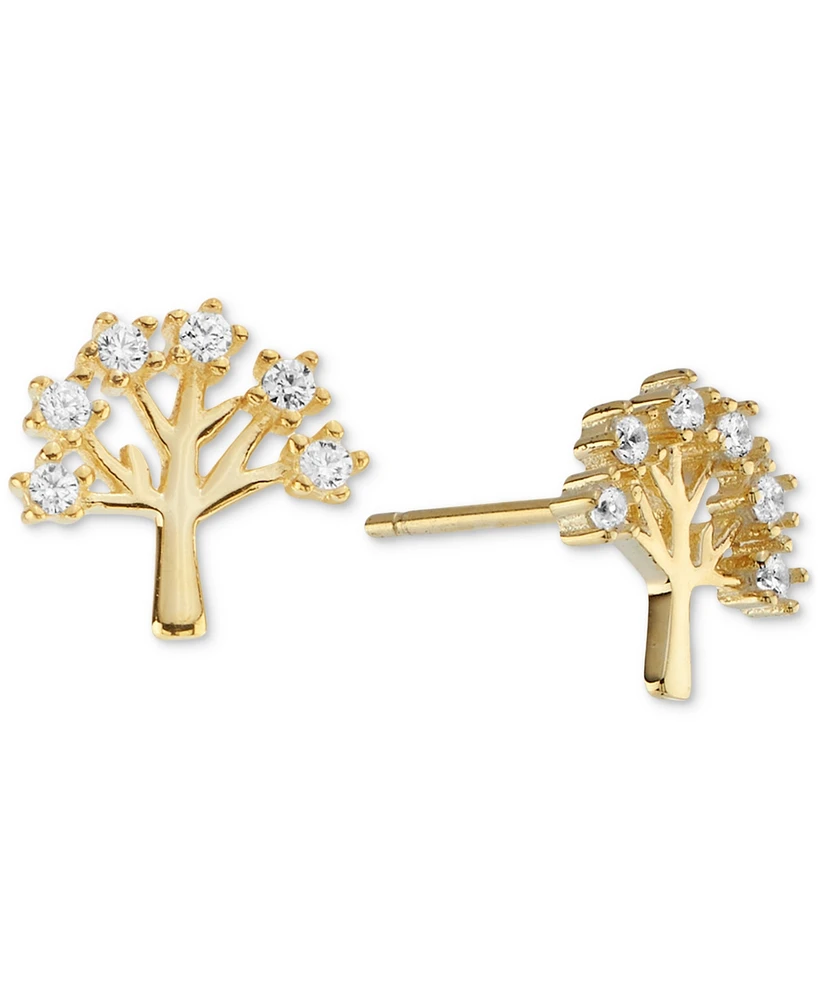 Cubic Zirconia Tree Stud Earrings (1/3 ct. t.w.) in 14k Gold over Sterling Silver