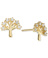 Cubic Zirconia Tree Stud Earrings (1/3 ct. t.w.) in 14k Gold over Sterling Silver