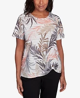 Alfred Dunner Women's Warm Palm Tree Short Sleeve Top