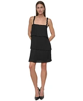 Dkny Women's Pleated Tiered Chiffon A-Line Sleeveless Dress