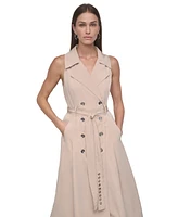 Dkny Women's Collared Belted Fit & Flare Sleeveless Dress