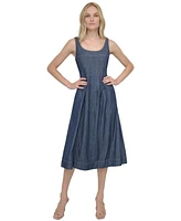 Dkny Petite Scoop-Neck Sleeveless Fit & Flare Denim Dress