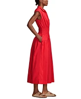 Lucky Brand Women's Solid Smocked Dropped-Waist Midi Dress